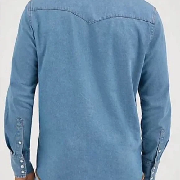 ⭐️NEW WRANGLER COWBOY CUT® LONG SLEEVE WESTERN DENIM SNAP WORK SHIRT- LARGE TALL - Picture 3 of 10